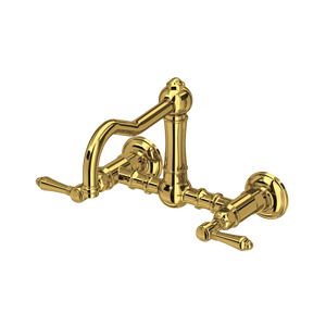 Acqui Wall Mount Bridge Kitchen Faucet With Column Spout - Unlacquered Brass | A1456LMULB-2