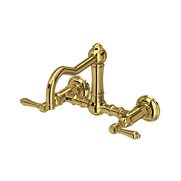 Acqui Wall Mount Bridge Kitchen Faucet With Column Spout - Unlacquered Brass | A1456LMULB-2