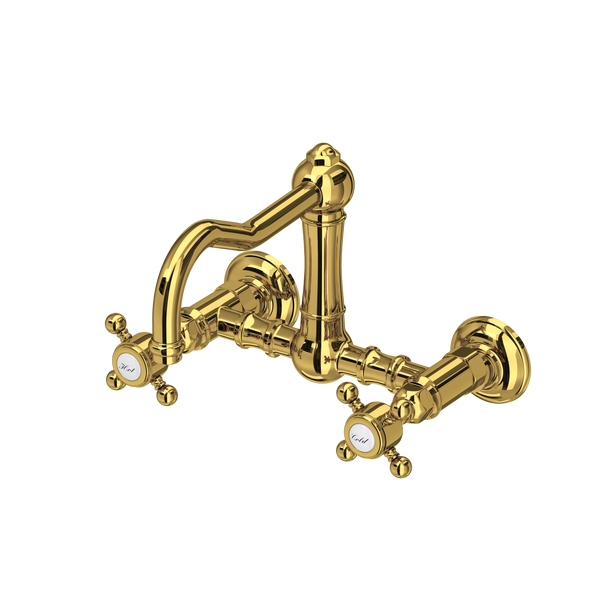 Acqui Wall Mount Bridge Kitchen Faucet With Column Spout - Unlacquered Brass | A1456XMULB-2