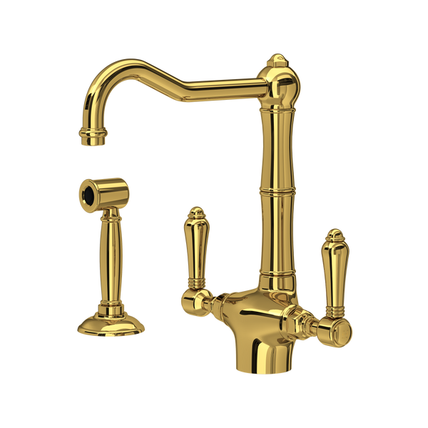 Acqui Two Handle Kitchen Faucet With Side Spray - Unlacquered Brass | A1679LMWSULB-2
