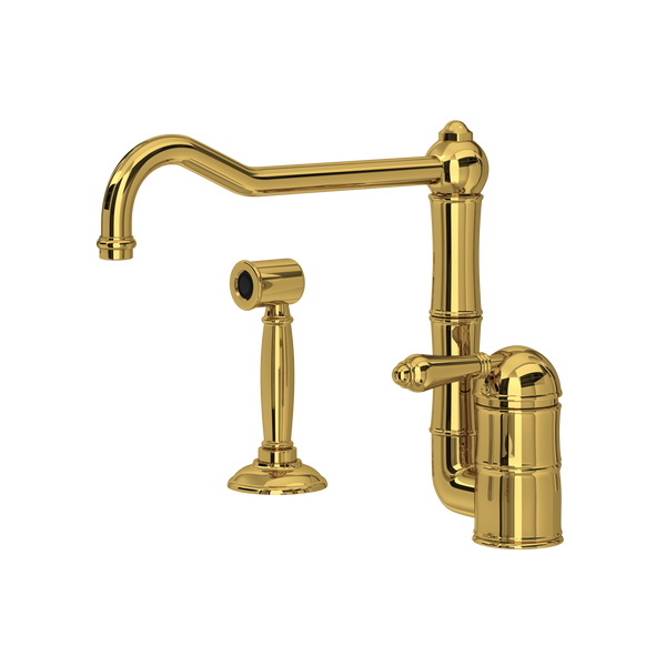 Acqui Extended Spout Kitchen Faucet With Side Spray - Unlacquered Brass | A3608/11LMWSULB-2
