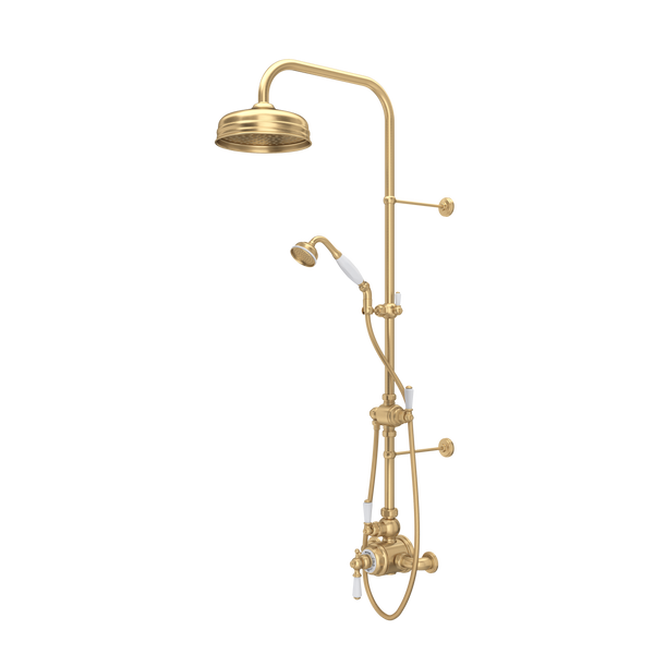 Edwardian 3/4" Exposed Wall Mount Thermostatic Shower System - Satin English Gold | U.KIT1NL-SEG