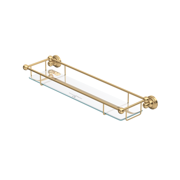 Edwardian Wall Mount Tempered Glass Vanity Shelf - Satin English Gold | U.6953SEG